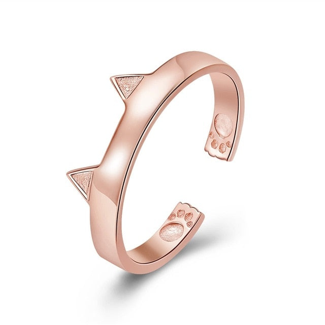 Silver cat ring -  rose gold