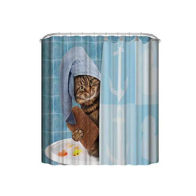 Cat Shower Curtain - Cat taking a bath