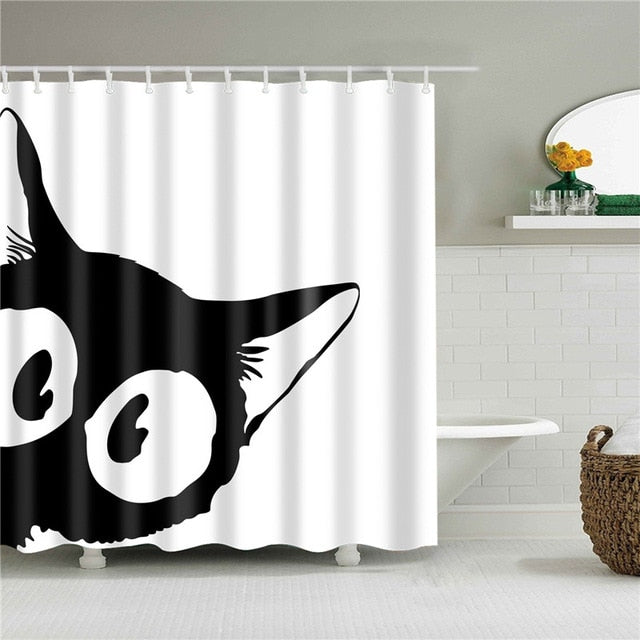 Cartoon Black Cat Shower Curtain