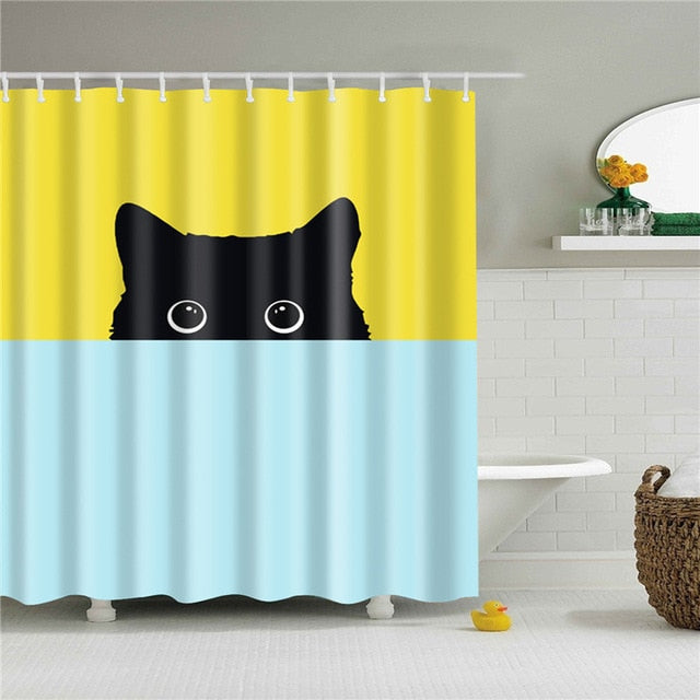 Curious Black Cat Shower Curtain