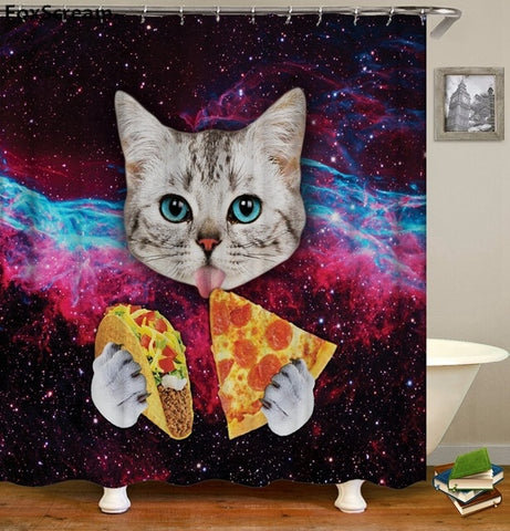 Taco & Pizza Cat Shower Curtain