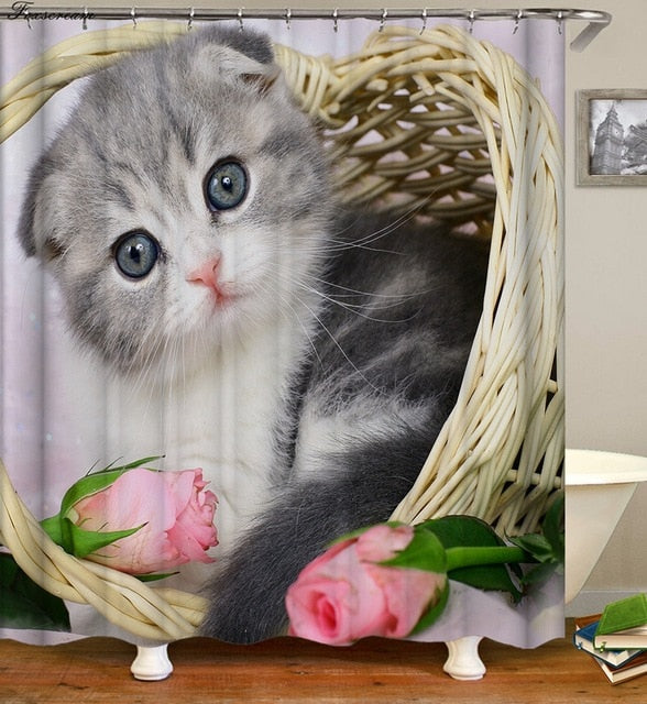 Kitty in a basket Shower Curtain