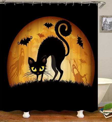 Black Cat Halloween Shower Curtain