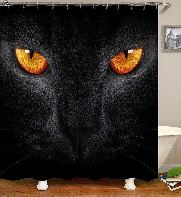 Orange-eyed Black Cat Shower Curtain