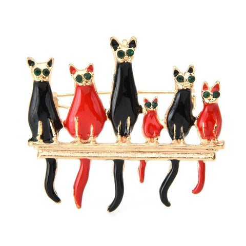 Cat Brooch - Perched Cats