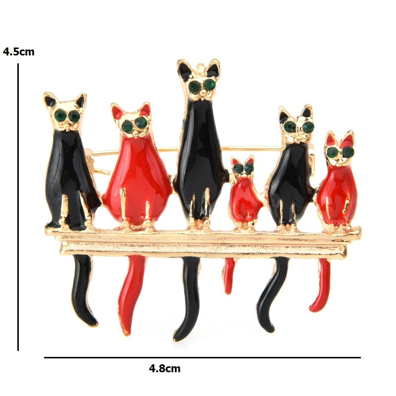 Cat Brooch - Perched Cats - dimension