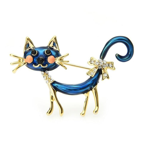 Cat Brooch - Long blue cat