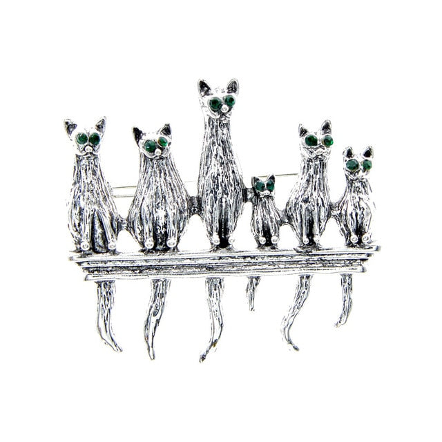 Cat Brooch - Group cat - silver color