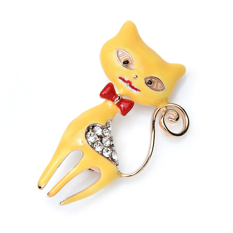 Cat Brooch - Czech Cat - Yellow