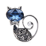 Cat Brooch - Crystal Head Cat - Blue