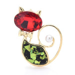 Cat Brooch - Crystal Head Cat - Red