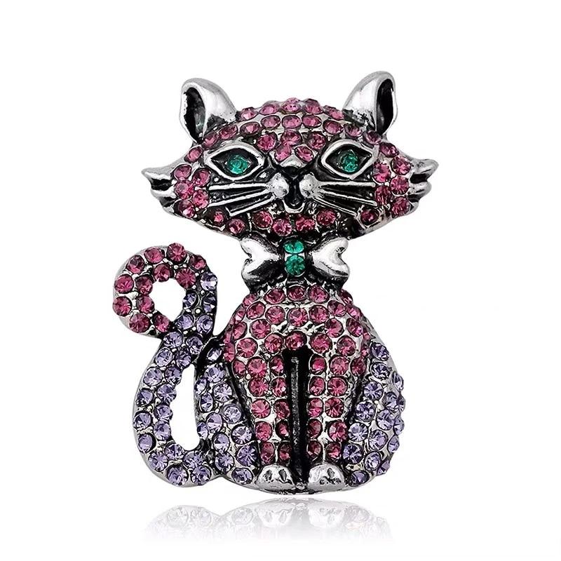 Cat Brooch - Pink Rhinestone Cat