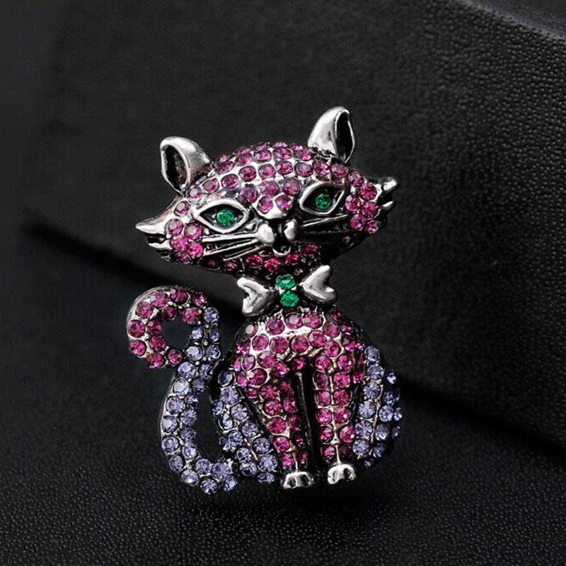 Cat Brooch <br> Pink Rhinestone Cat