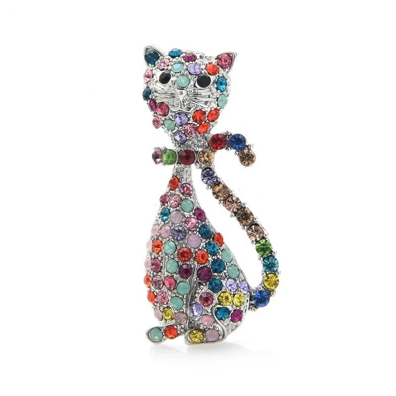 Cat Brooch - Multicolor Rhinestone Cat