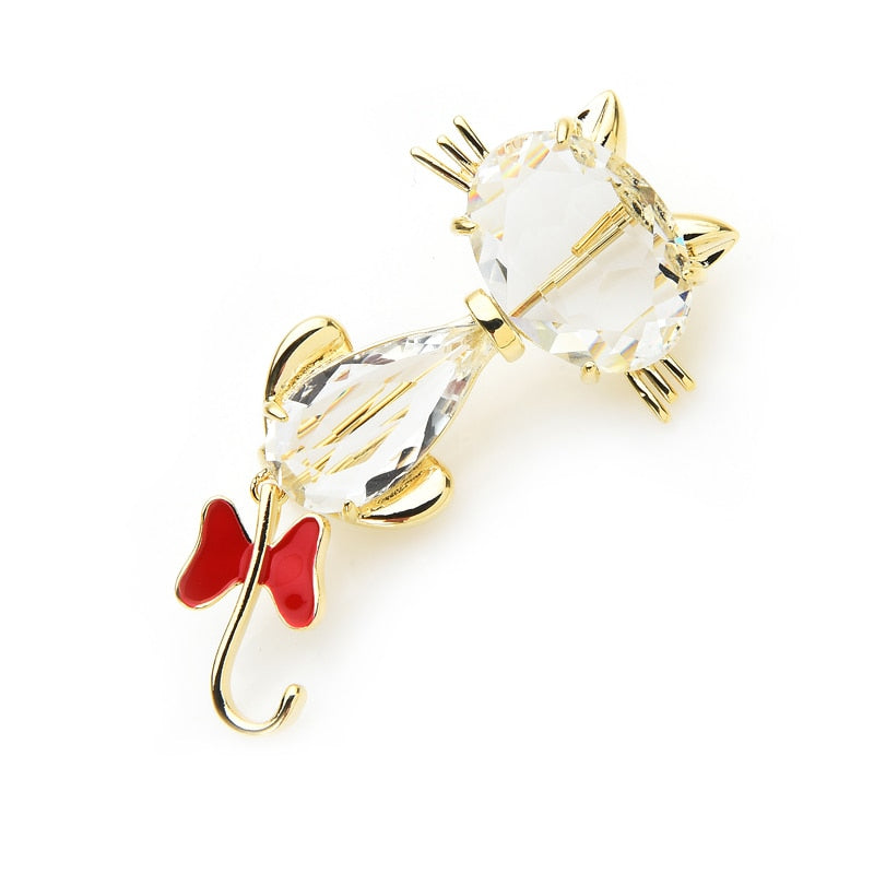 Cat Brooch - Crystal back cat - red