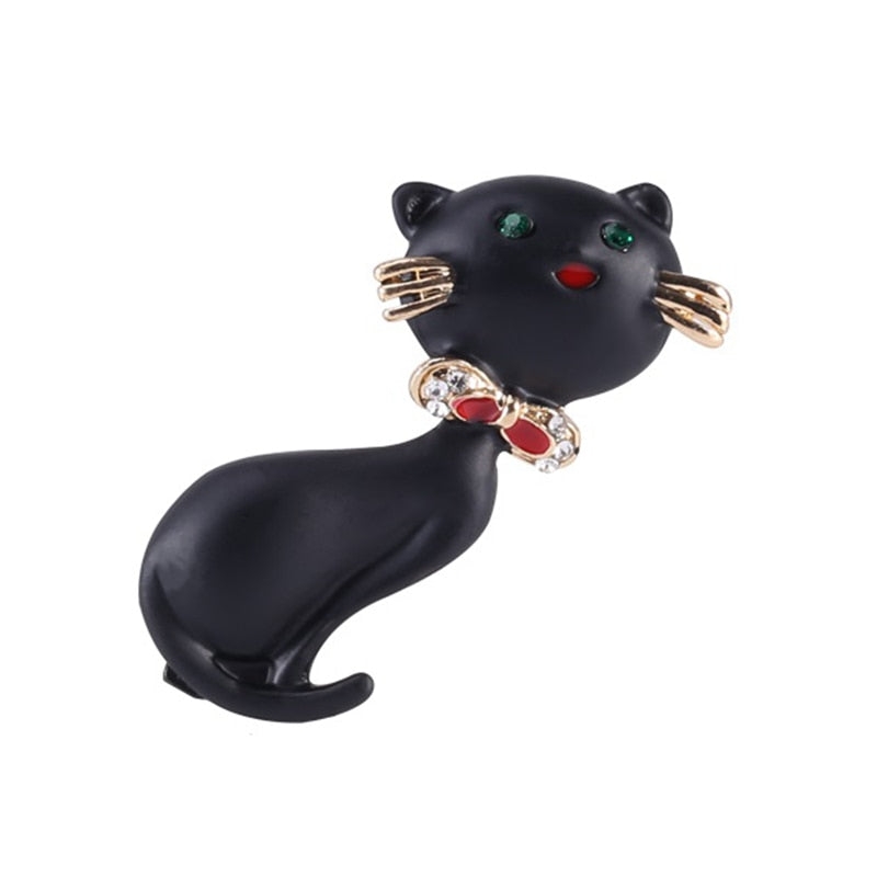 Cat Brooch - Black cat with golden mustache