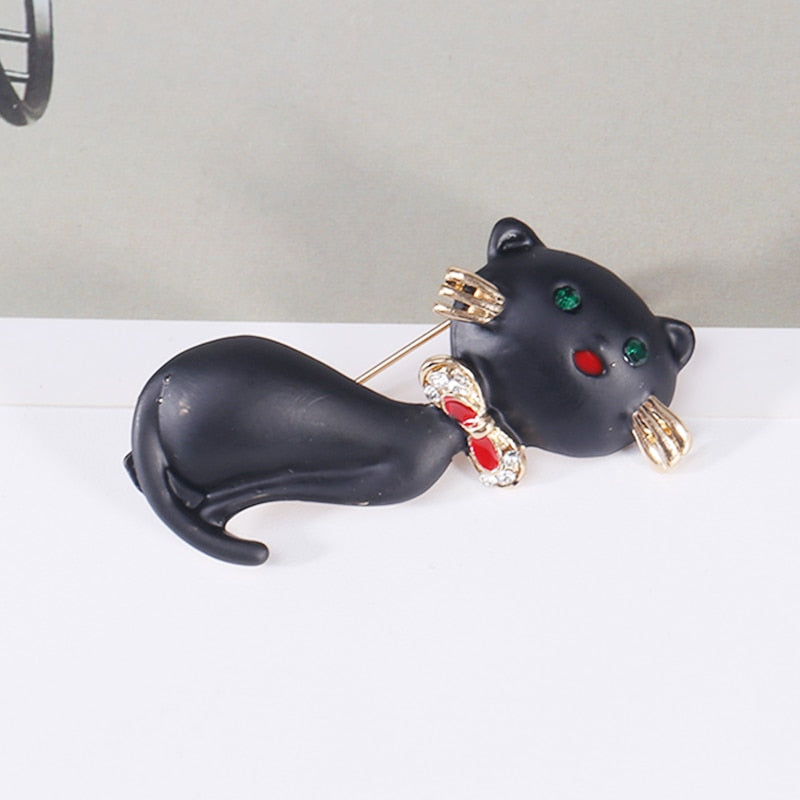 Cat Brooch <br> Black cat with golden mustache