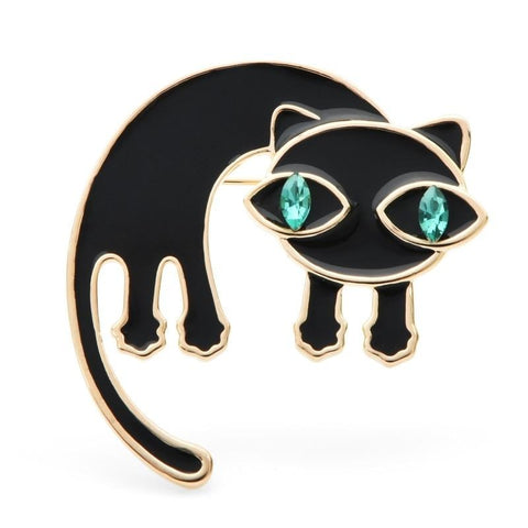 Cat Brooch - Surprised cat with green eyes