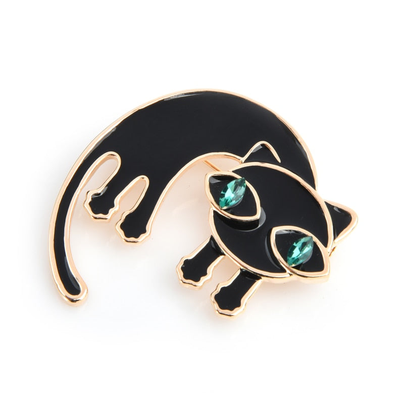 Cat Brooch <br> Surprised cat with green eyes