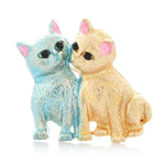 Cat Brooch - Couple Cats - Blue & Yellow