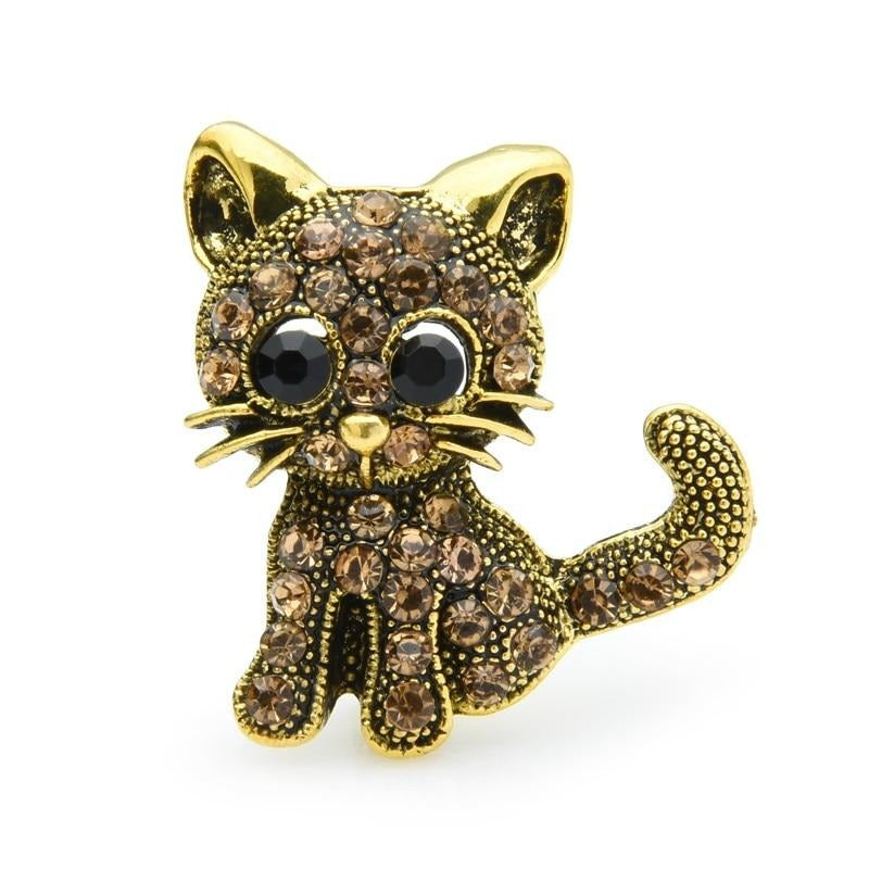 Cat Brooch - Vintage Rhinestone Kitten