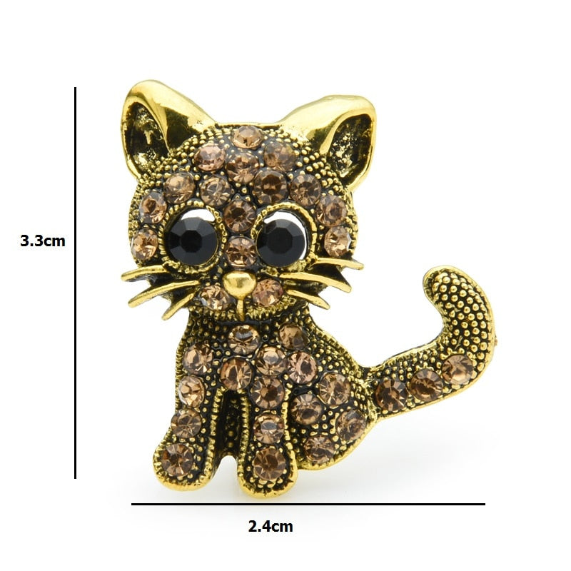 Cat Brooch - Vintage Rhinestone Kitten - Dimension