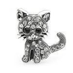 Cat Brooch - Vintage Rhinestone Kitten - silver color