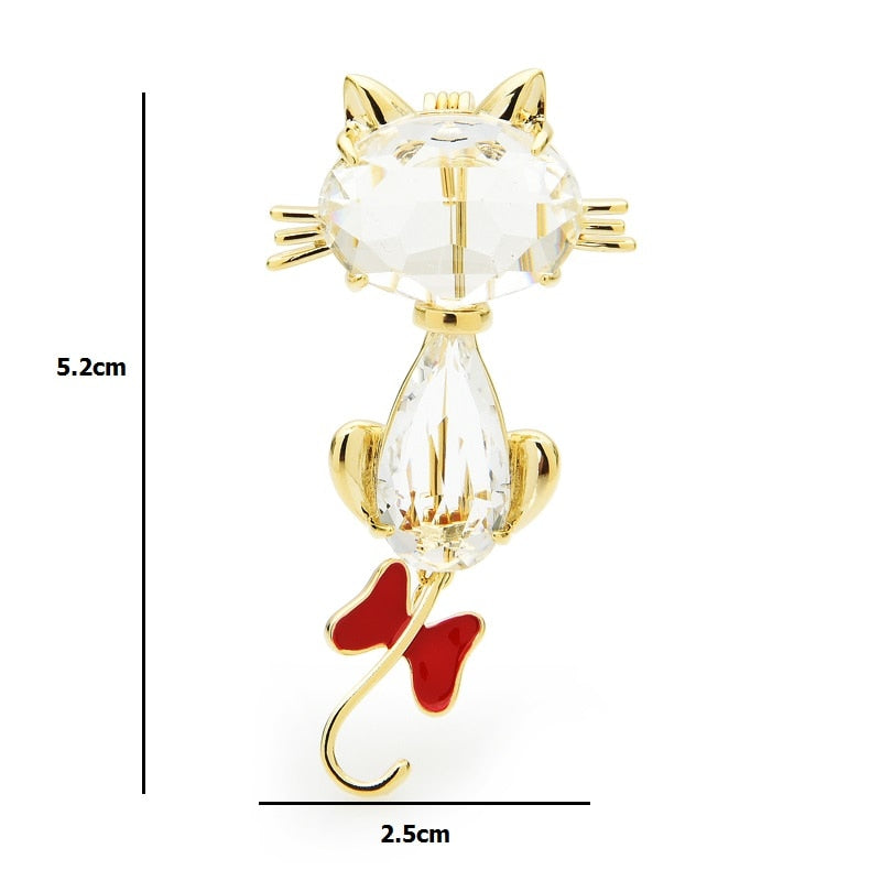 Cat Brooch - Crystal back cat - dimension