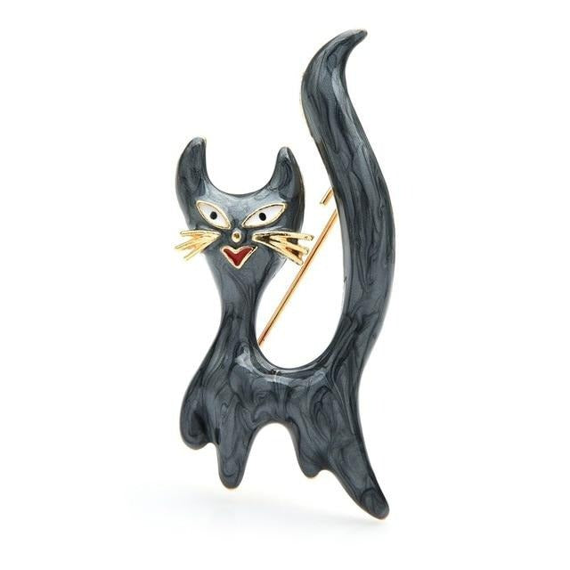 Cat Brooch - Funny cat - grey