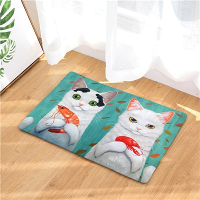 Cat Mat <br> Two White Cats eating shellfish - The Cat Paradise