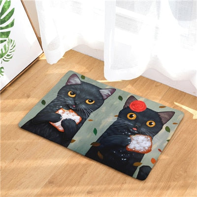 Cat Mat <br> Two Black Cats Eating Their Breakfast - The Cat Paradise