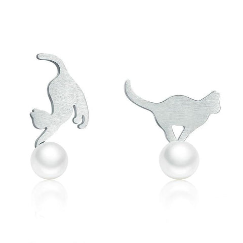 Silver Cat Earrings <br/> Cat playing - The Cat Paradise