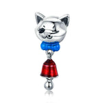 Silver Cat Charm <br> Tied Cat with Bell - The Cat Paradise