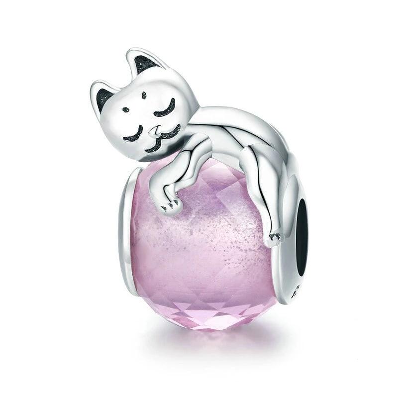 Silver Cat Charm <br> Sleeping Cat - The Cat Paradise