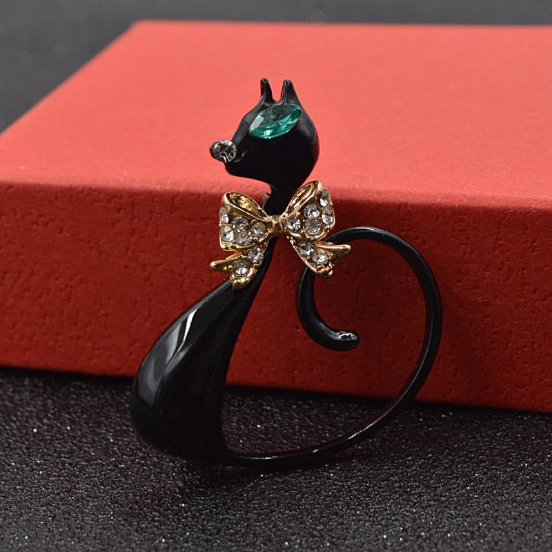 Cat Brooch - Long Tail Black Cat - The Cat Paradise