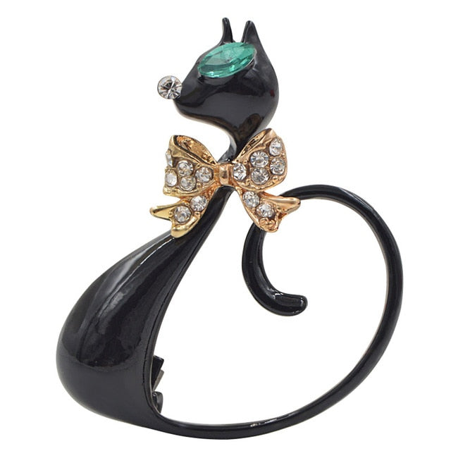 Cat Brooch - Long Tail Black Cat - The Cat Paradise