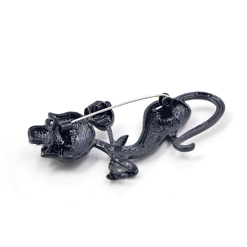 Cat Brooch <br> Black cat holding a flower