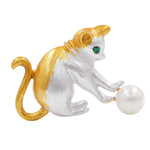 Cat Brooch - Kitten playing - yellow