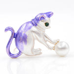 Cat Brooch - Kitten playing - purple