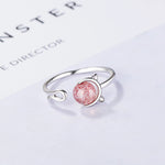 Silver Cat Ring <br> Strawberry Crystal - The Cat Paradise