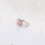 Silver Cat Ring <br> Strawberry Crystal - The Cat Paradise