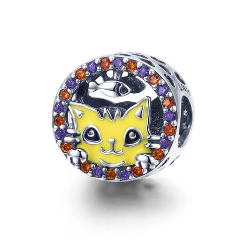 Silver Cat Charm <br> Yellow Cat - The Cat Paradise