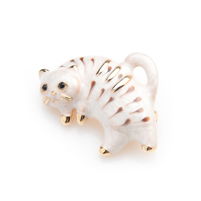 Cat Brooch <br> Brown Strips White Cat - The Cat Paradise