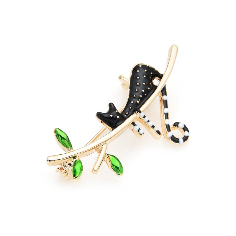 Cat Brooch <br> Black cat on a branch - The Cat Paradise