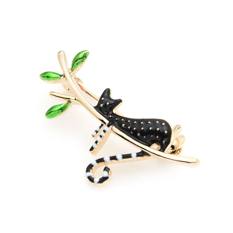 Cat Brooch <br> Black cat on a branch - The Cat Paradise