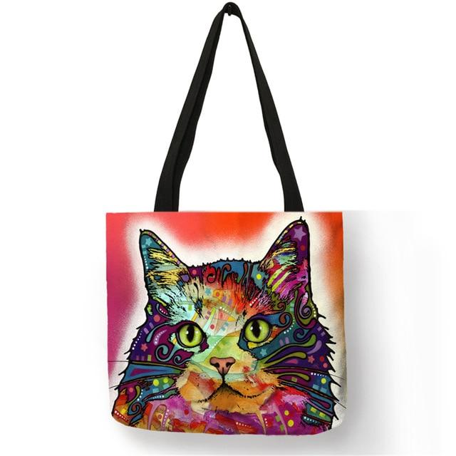 Cat Tote Bag <br> Multicoloured cat face on red background - The Cat Paradise