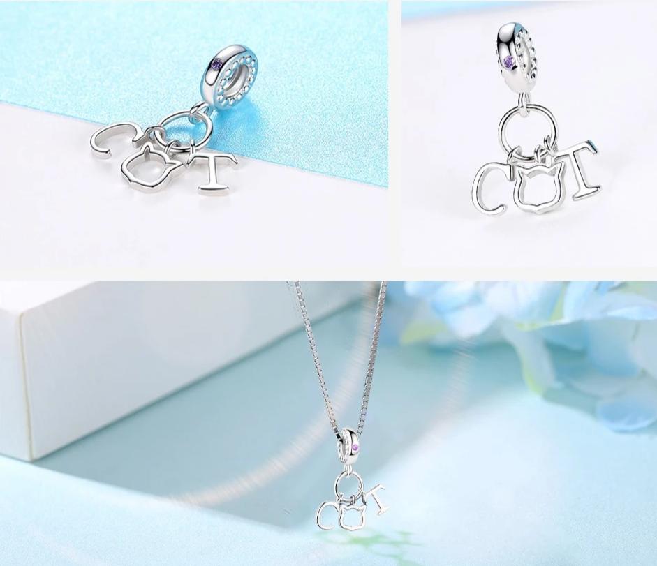 Silver Cat Charm <br> Alphabet Cat - The Cat Paradise