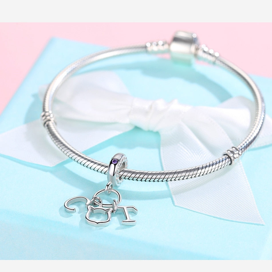 Silver Cat Charm <br> Alphabet Cat - The Cat Paradise