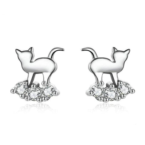 Silver Cat Earrings <br/> Crystal Cat - The Cat Paradise