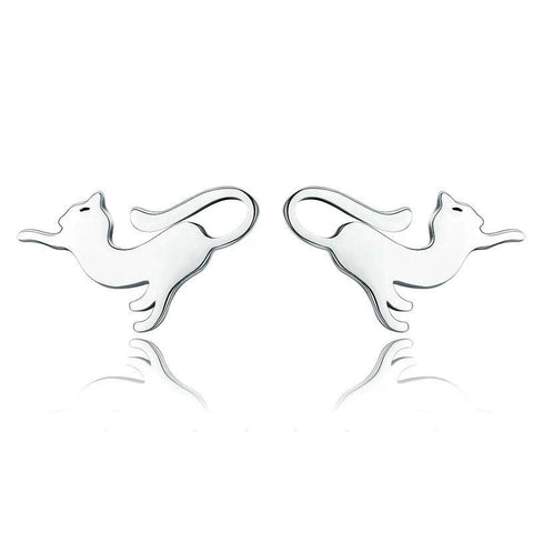 Silver Cat Earrings <br/> Stretching cat - The Cat Paradise